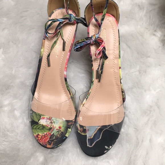 Gigi Floral Velvet Perspex Lace-Up Heels 9 - Picture 3 of 4